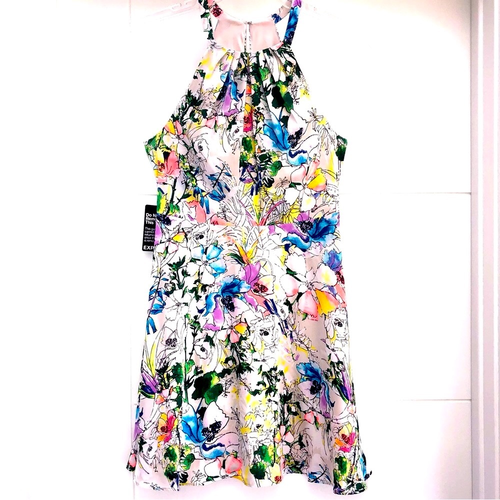 EXPRESS Floral print Halter Colorful Mini Dress
